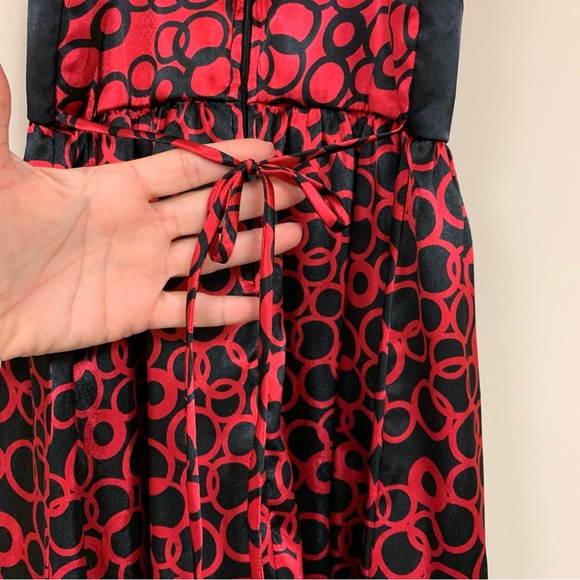 Red Black Girls’ Satin Dress Circle Pattern 6-7 Summer Sundress Bow - Picture 6 of 11
